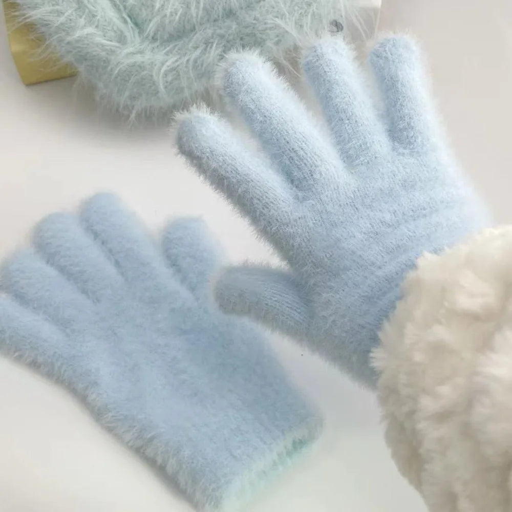 Fashion Winter Mink Velvet Five Finger Gloves Plush Warm Cold-proof Gloves Women Outdoors Cycling Solid Color Winter Gloves