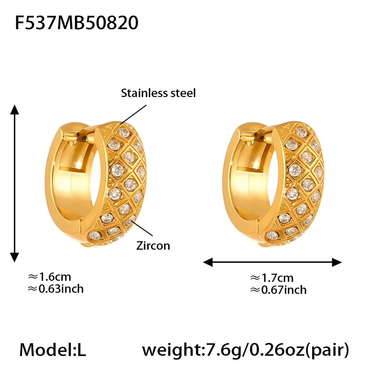 Liora Stainless Steel Zircon Women Hoop Earrings Metal Texture PVD Gold Plated Hypoallergenic Wedding Banquet Earrings Jewelry
