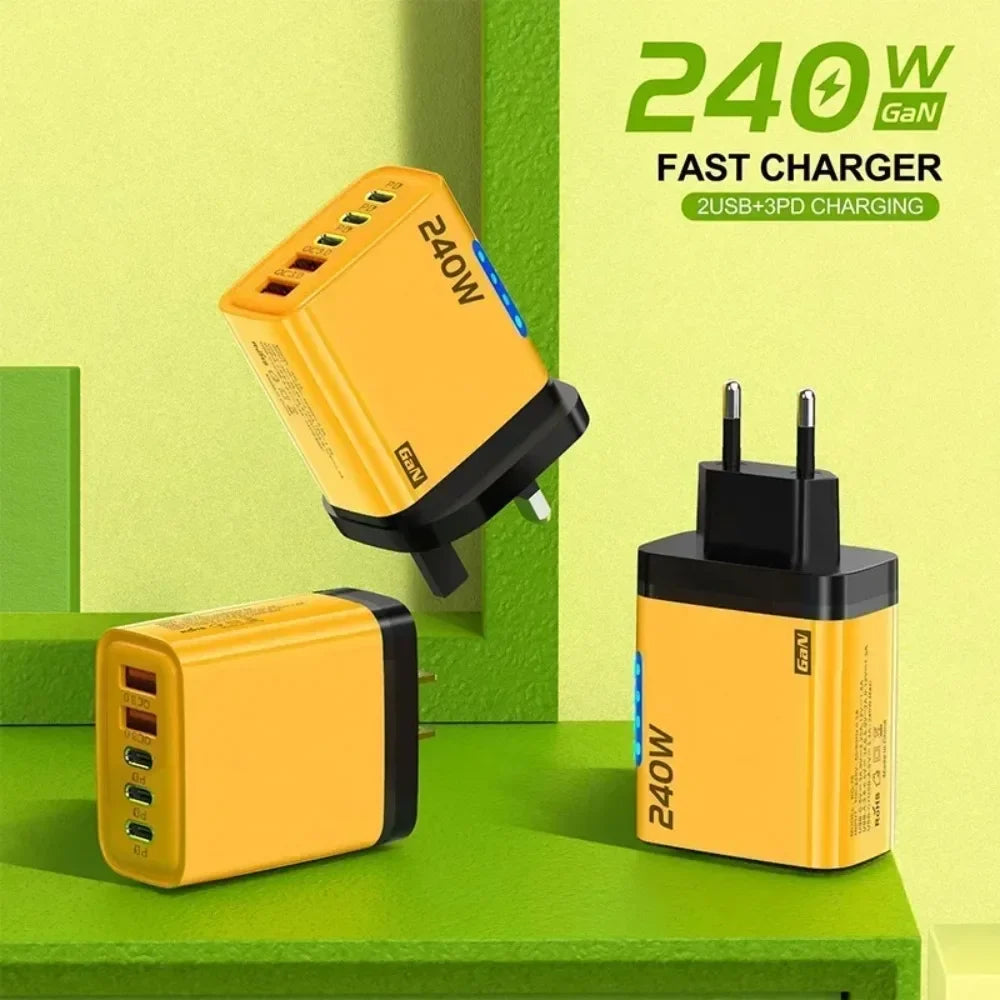 Type C USB 240W Fast Charging Charger GaN USB C Phone Charger Wall Adapter Quick Charge 3.0 With PD Cable For iPhone 17 Samsung