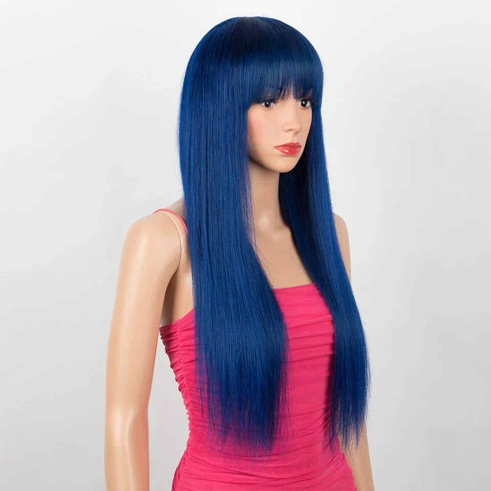 Burgundy Straight Wig with Bangs | "Put On & Go" Glueless Human Hair