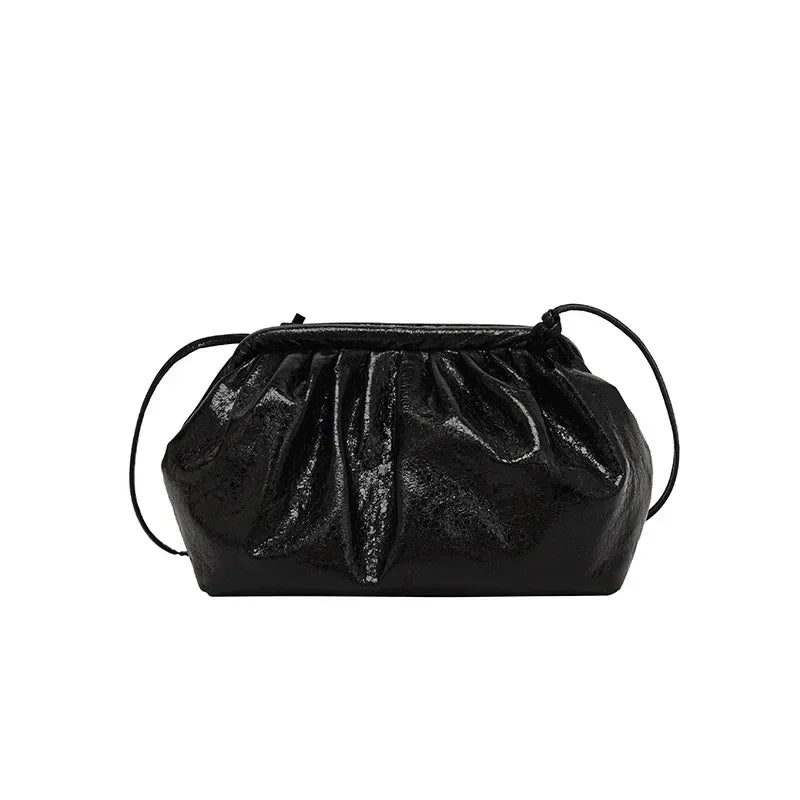 Small Luxury Design Women's Leather Silver Cloud Bag | Gold Crossbody & Ladies Party Clutch Purse (Sequined, Ruched Handbag)