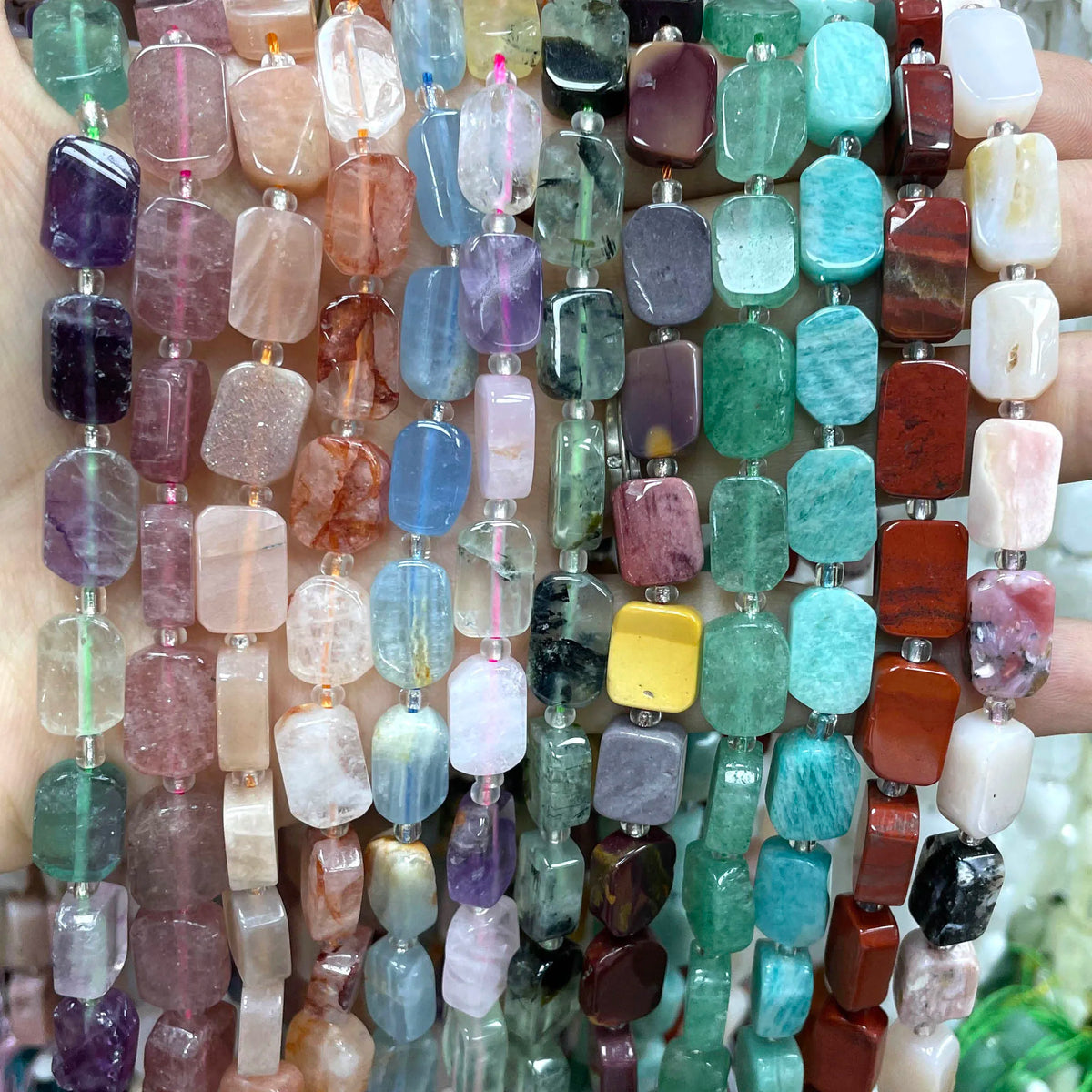 Natural Stone Flat Rectangle Amethyst Lapis Lazuli Quartz Apatite Spacer Beads For Jewelry Making Diy Bracelet Accessorie 8*12MM