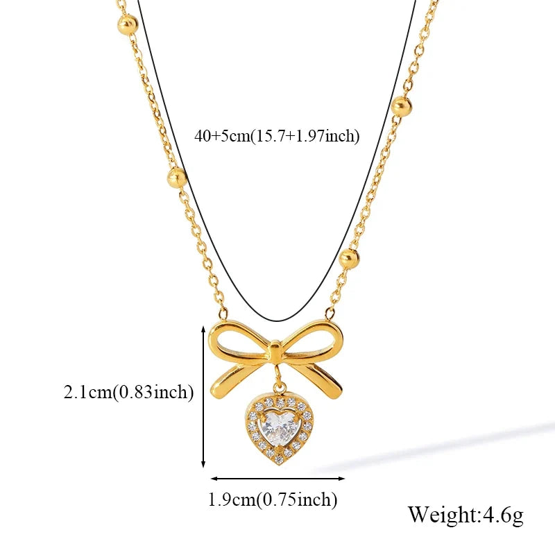 GANEMLY 316l Stainless Steel Luxury Bling Cubic Zirconia Eye Droplets Pendant Necklace Women Chic Romantic Waterproof Jewelry