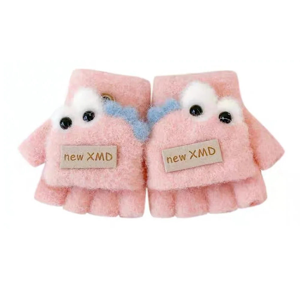 Cartoon Autumn Winter Gloves Cold Proof Windproof Baby Children Half Finger Flap Gloves Thickened Hand Warmer