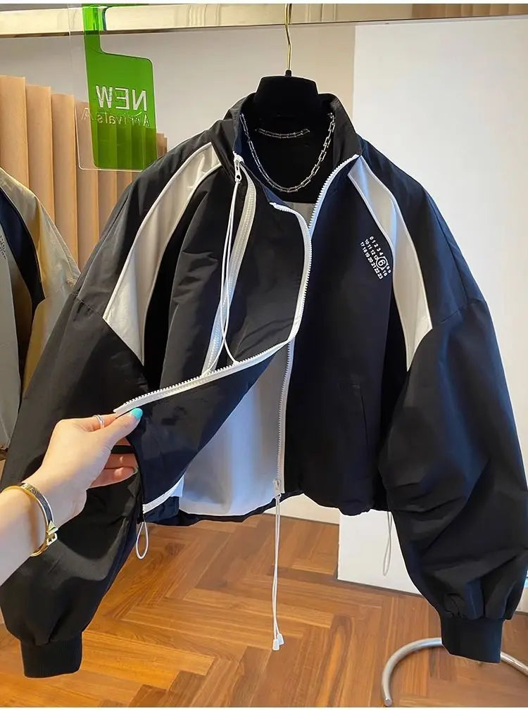 Zipper Design Niche Loose Casual Stand Collar Windbreaker Jacket Spring and Autumn Short Jacket Jacket Top