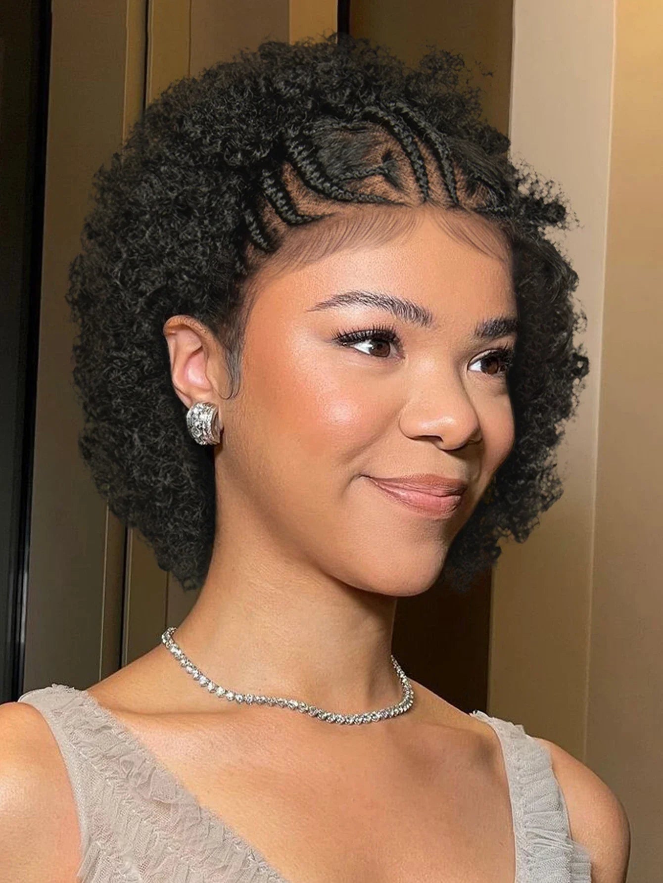 Short Natural Afro Kinky Curly Cornrow Braids Wig | Full Lace | Baby Hair