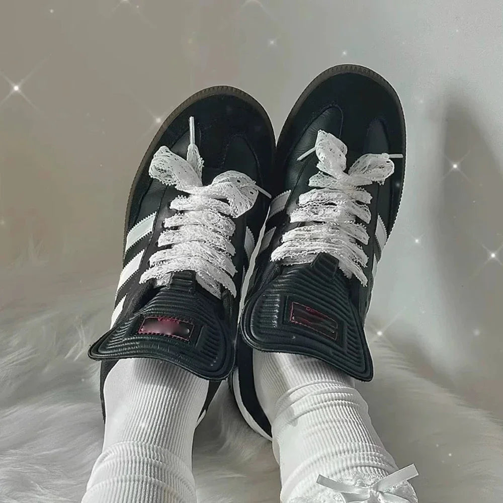 1/4Pairs Fancy Lace 3CM Wide Flat Shoelaces Sneakers Women Casual Shoes Black White Fashion Shoe Strings Replacement Accessories