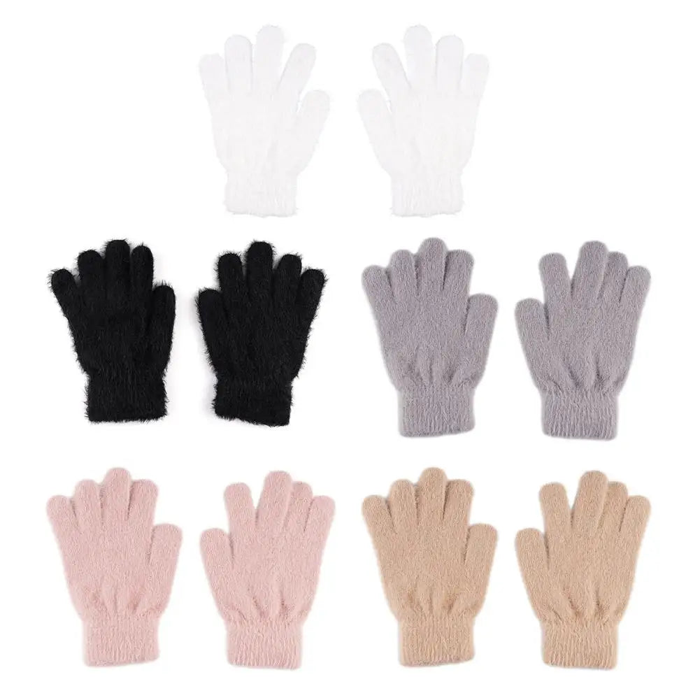 Winter Gloves Mink Velvet Five Finger Gloves Plush Warm Cold-proof Gloves Women Outdoors Cycling Solid Color Mittens