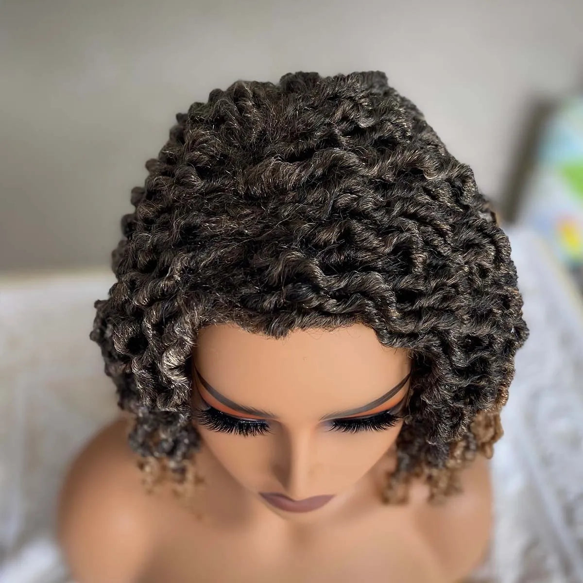 Short Goddess Faux Locs Wig | Brown Highlight Crochet Dreadlock Wig