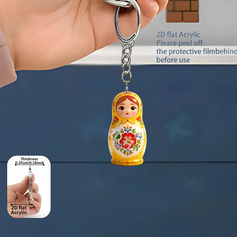 Kawaii Matryoshka Dolls Keychains 2D Acrylic Pendants Festive Decor Holiday Ornament Fun Party Favors Backpack Accessories Gifts
