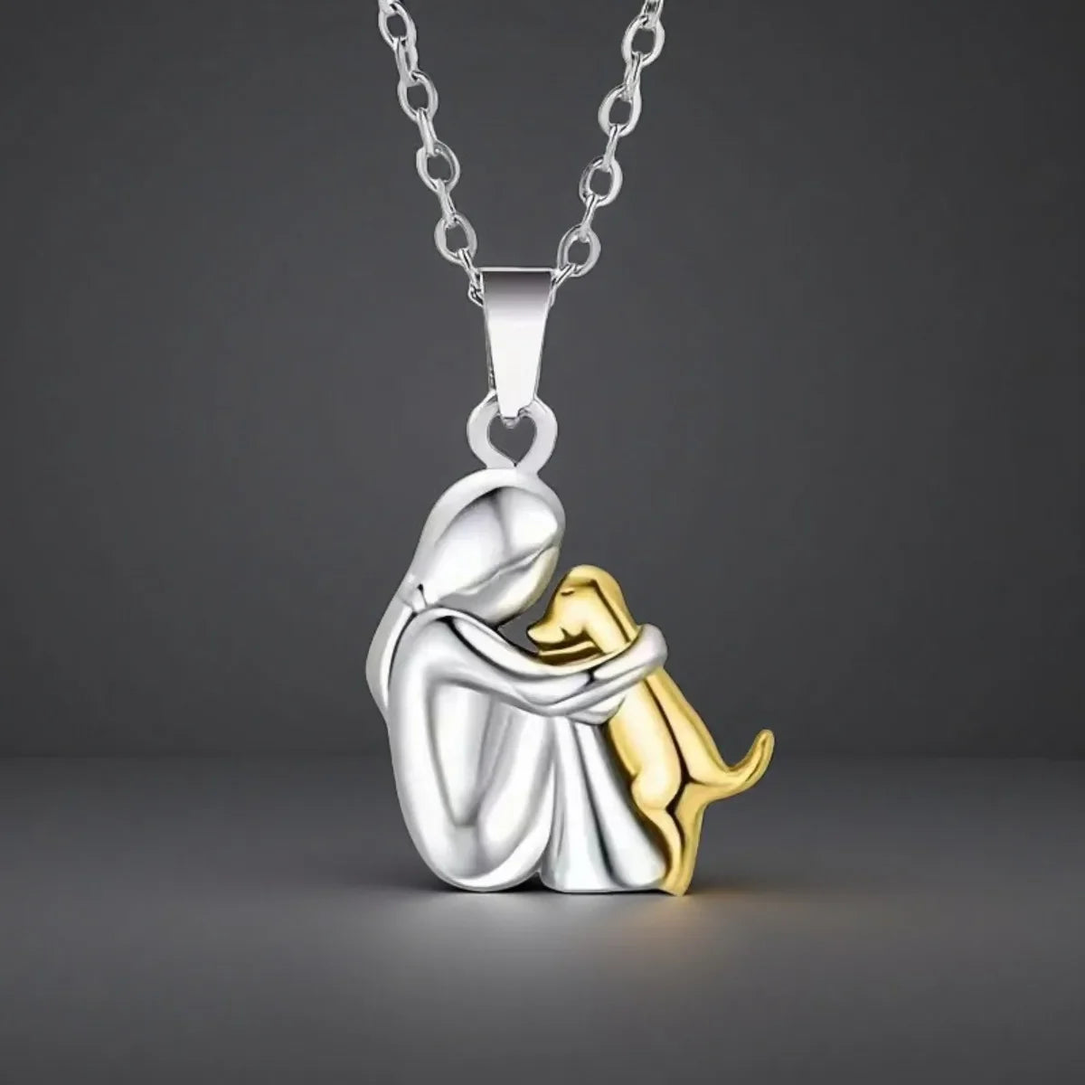 Girl Dog Pendant Necklaces, Stainless Steel Necklace Women, Minimalism Style Jewelry Accessories Chain