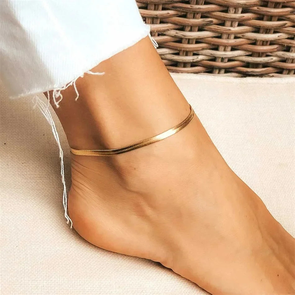 EMANCO 4MM Snake Chain Anklet Womens Beach Chain Stainless Steel Anklet Gift Drop/Wholesale Factory Direct Sales