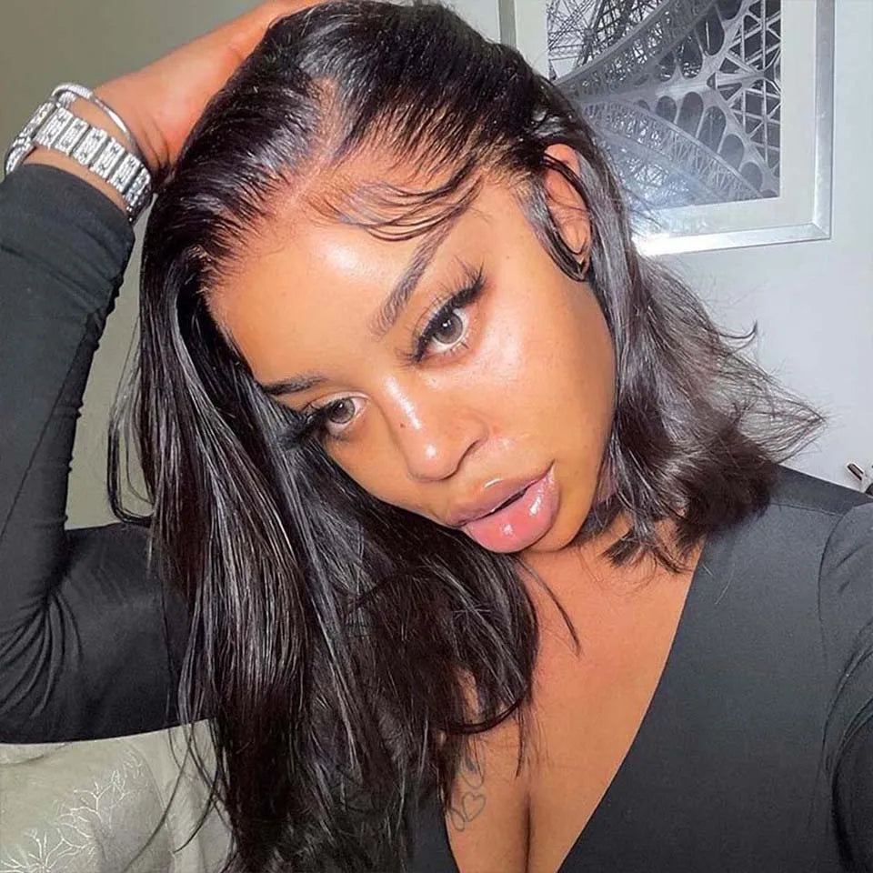 Short Straight Bob Lace Front Wig | 13x4 Brazilian Human Hair for Black Women (Pre-Plucked with Baby Hair)