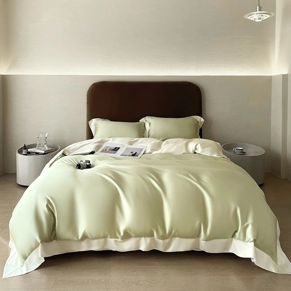 Liv-Esthete Top Grade 100% Silk Duvet Cover Set Queen King Yellow White Bedding Set Flat Sheet Beauty Pillowcase Bed Linen