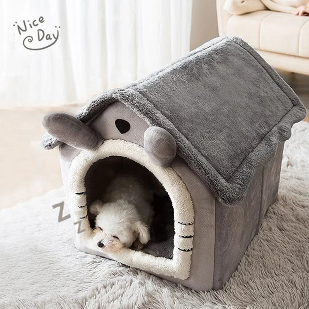 Winter Warm Foldable Pet House Detachable Washable Liner Comfort Kennel Bed for Small Medium Dogs and Cats Indoor Rest Nest