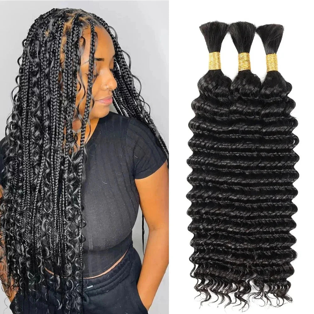 Deep Wave Human Hair Bulk | Boho Braids & Extensions | 100% Brazilian Remy | Natural Black