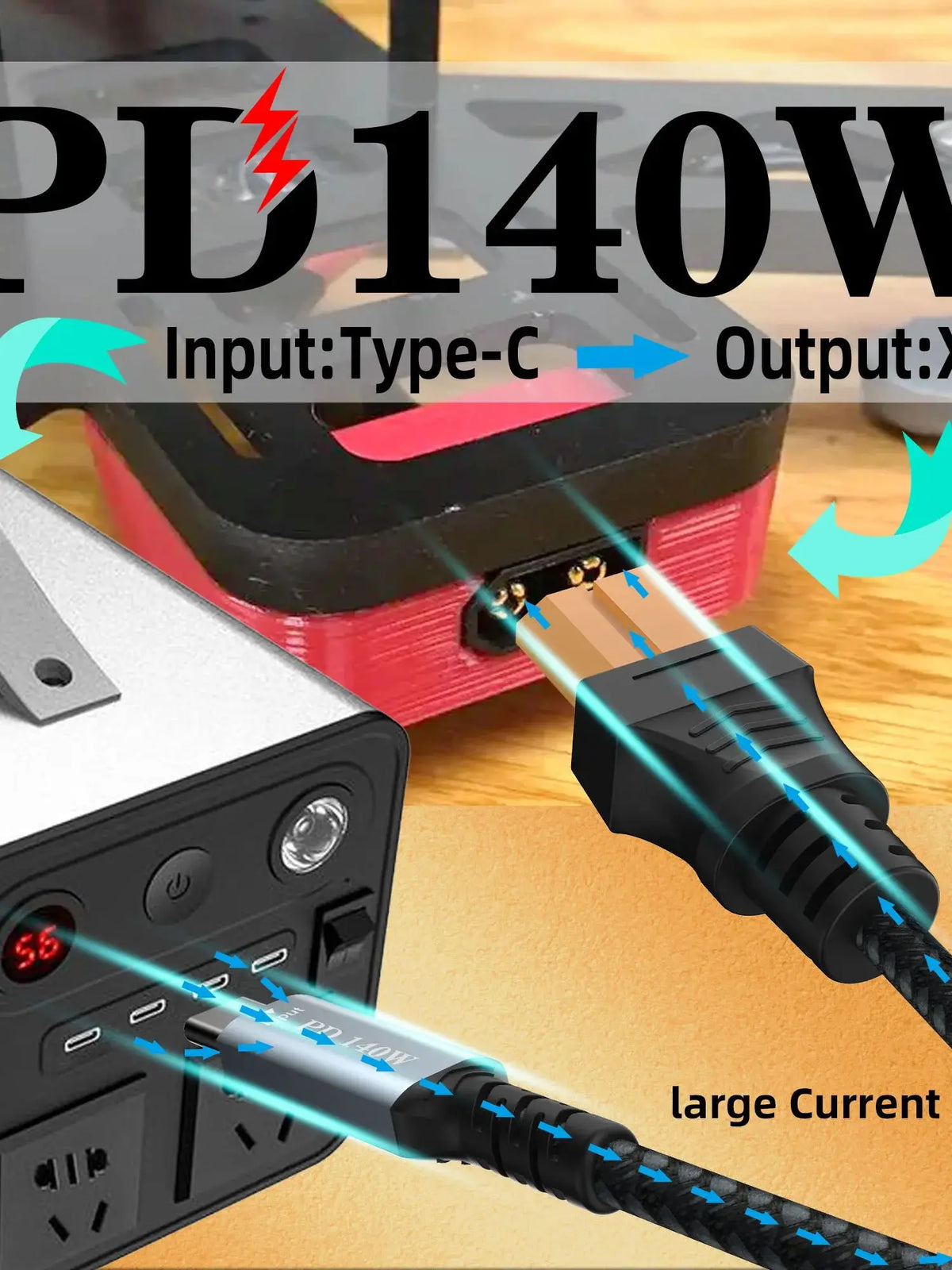 Type C to XT60 Adapter Cable, USB C to XT60 Charging Cable, USB C Male to XT60 Female Cable, PD 140W Charging Cable