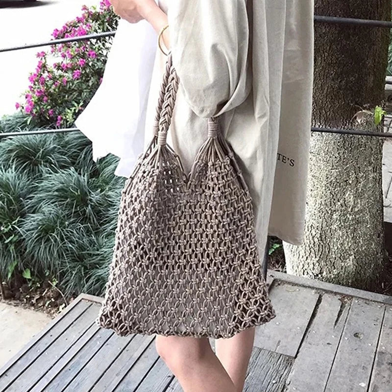 Women's Large Capacity Straw Handbag Totes | Hollow Out Shoulder Bags & Vintage Travel Beach Bag (Shopping Pack)
