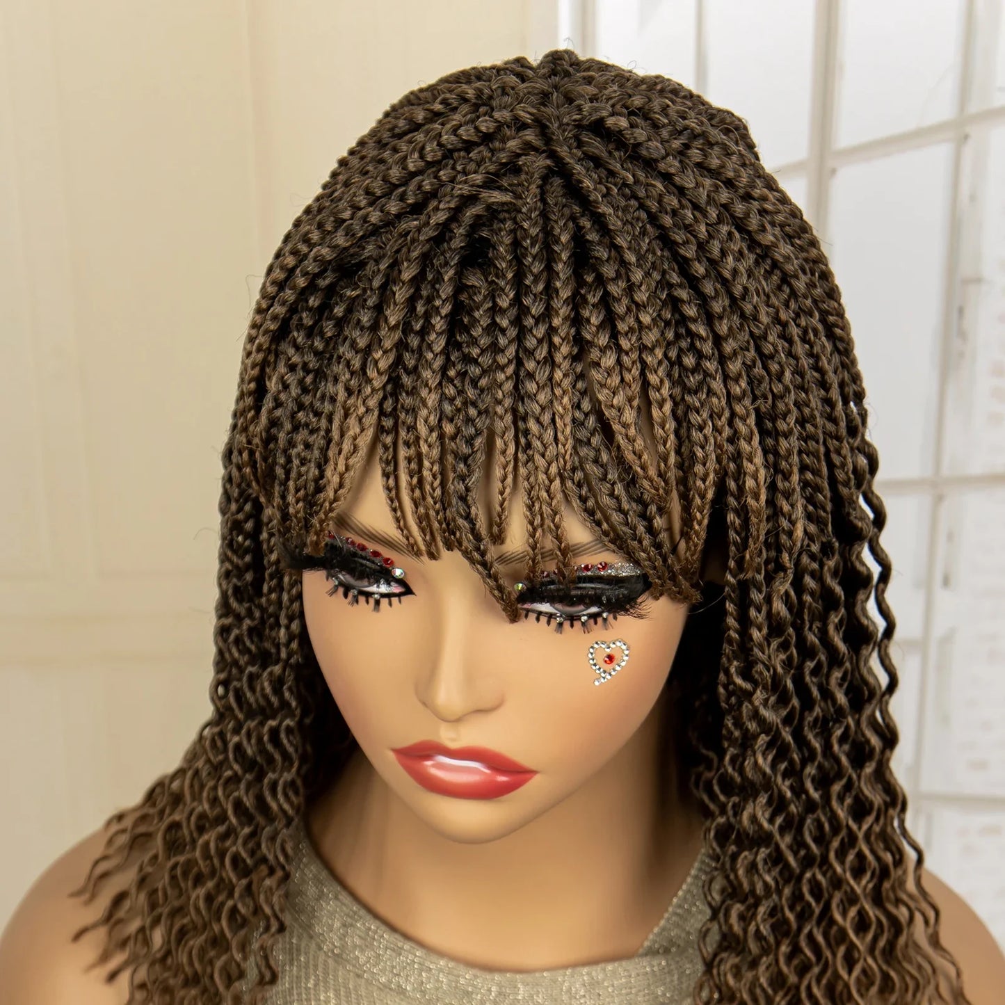 Short 14" Bob Braided Wig | Curly Knotless Box Braids | Synthetic Machine Made Wig | For Black Women
