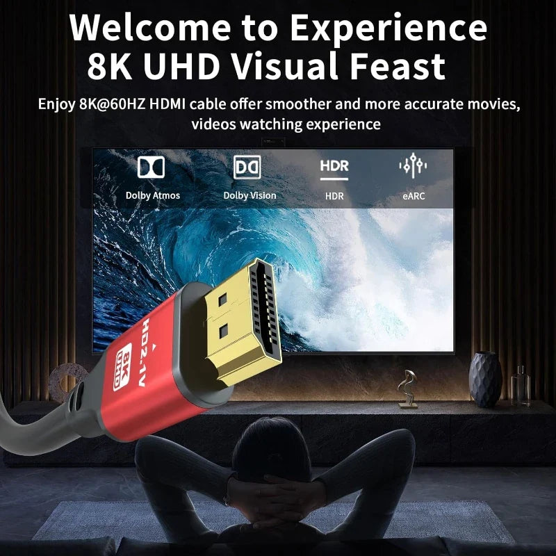 8K HDMI2.1 Cable High Speed HDMI 8K Cable 60HZ 2.1V 4K 144HZ 3D TV Computer Monitor Projector PS Game Console Audio And Video
