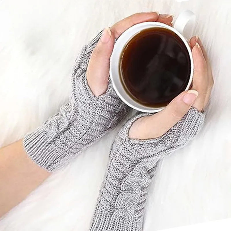 Women Stylish Hand Warmer Winter Gloves Arm Crochet Knitting Faux Wool Mitten Warm Fingerless Glove Twist Pattern Women Gloves