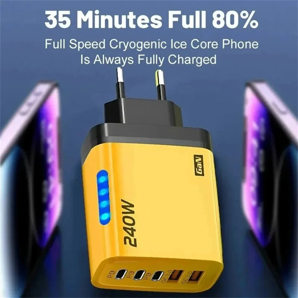 Type C USB 240W Fast Charging Charger GaN USB C Phone Charger Wall Adapter Quick Charge 3.0 With PD Cable For iPhone 17 Samsung