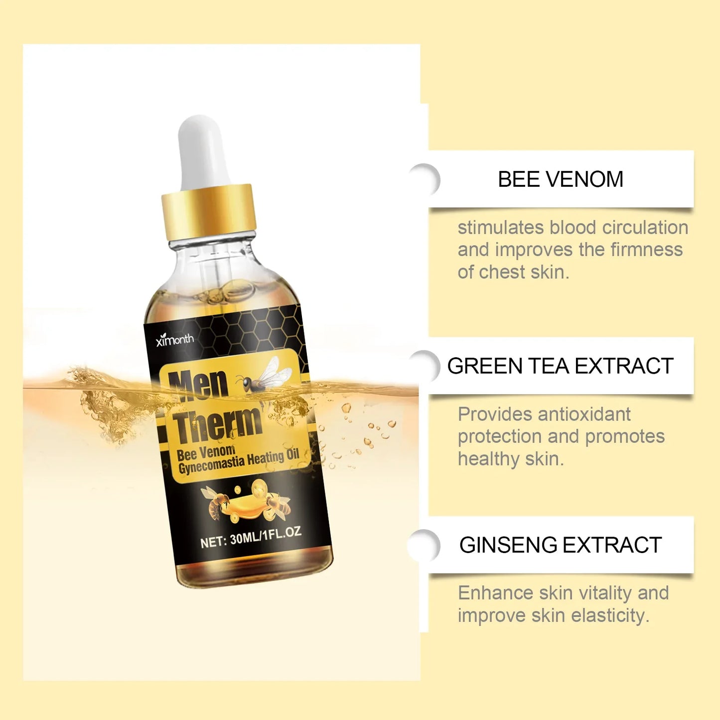 15ml Men's Bee Male Breast Warming Oil Chest Firming Massage Serum Chest Firming Oil Skin Care