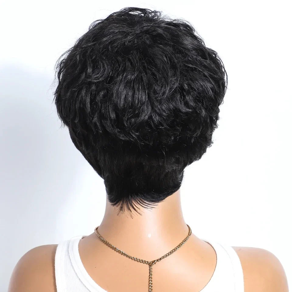 Rebecca Mixed Brown Pixie Cut Wig | Curly Side Part Brazilian Human Hair