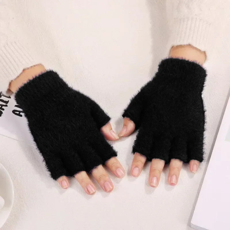 Hot sale! Women's Plush Half Finger Touchscreen Winter Gloves Soft Fashion Warm Imitation Mink Cashmere for Driving, winter work