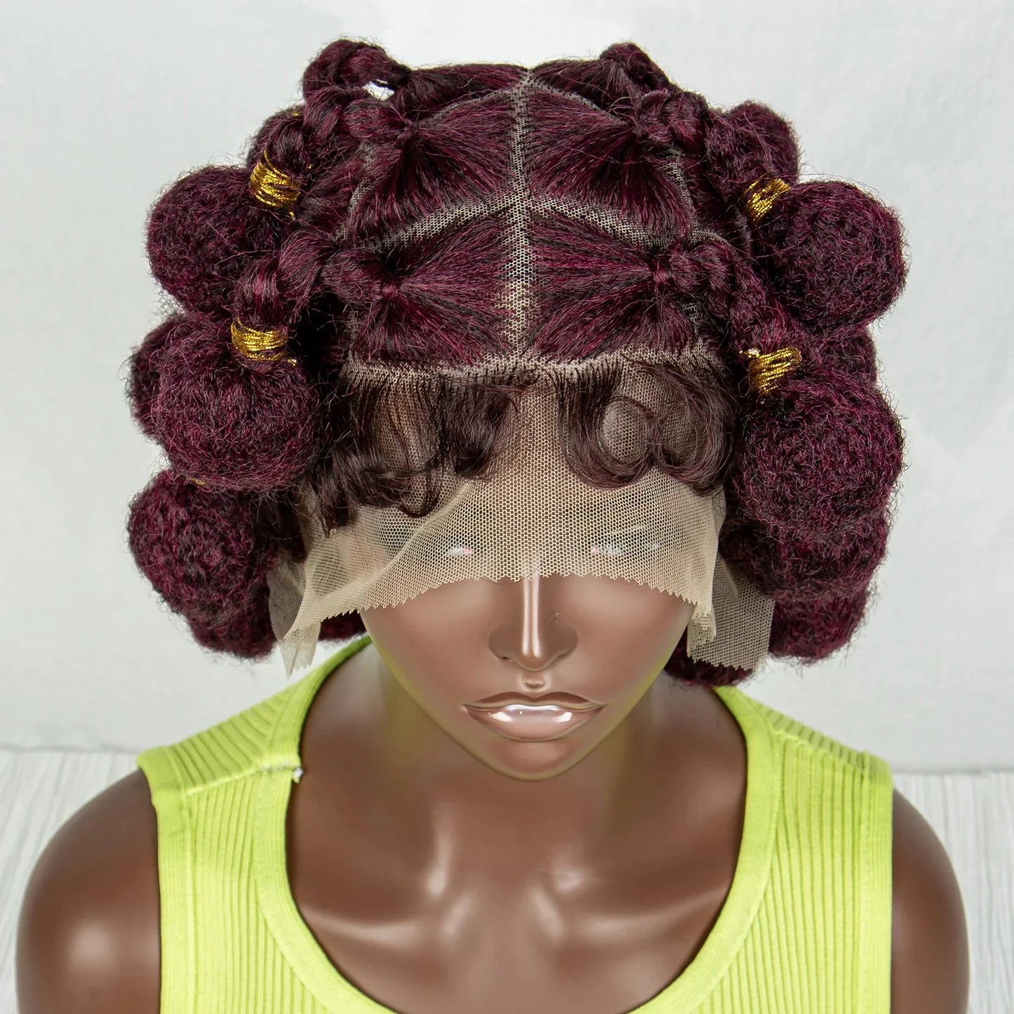 Handmade Bantu Knots Braided Wig | Short Knotless Braids | Full Lace Wig with Baby Hair | Synthetic Braiding Wig for Black Women