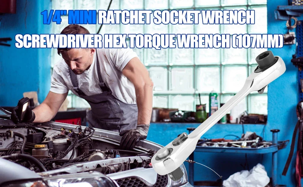 Mini Double Headed Ratchet Wrench 1/4 Inch Drive Socket Screwdriver Bit Driver Quick Release Ratchet Wrench Hand Tools