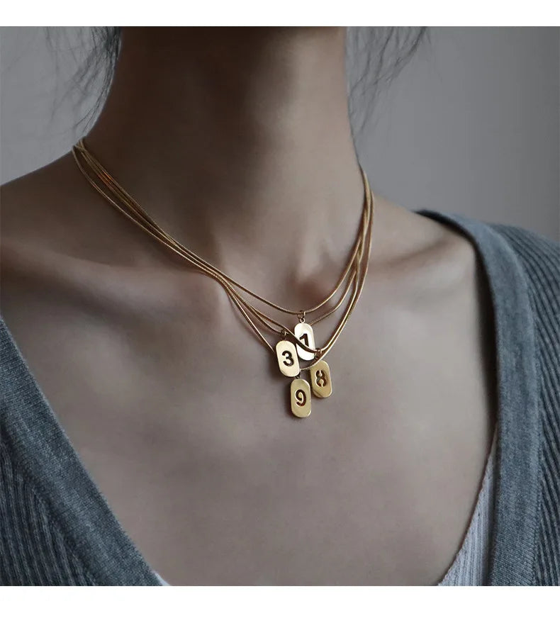 Stainless Steel Angel Number Necklace 0 1 2 3 4 5 6 7 8 9 Rectangle For Women Men Hollow Lucky Number Chain Necklaces Jewelry