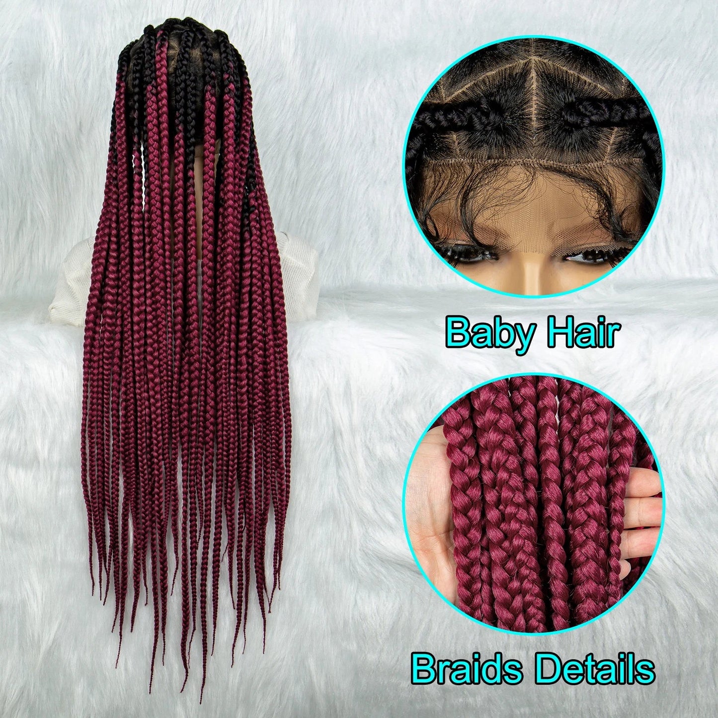 Colorful Knotless Box Braids Wig | Full Lace Cornrows | Large Braids