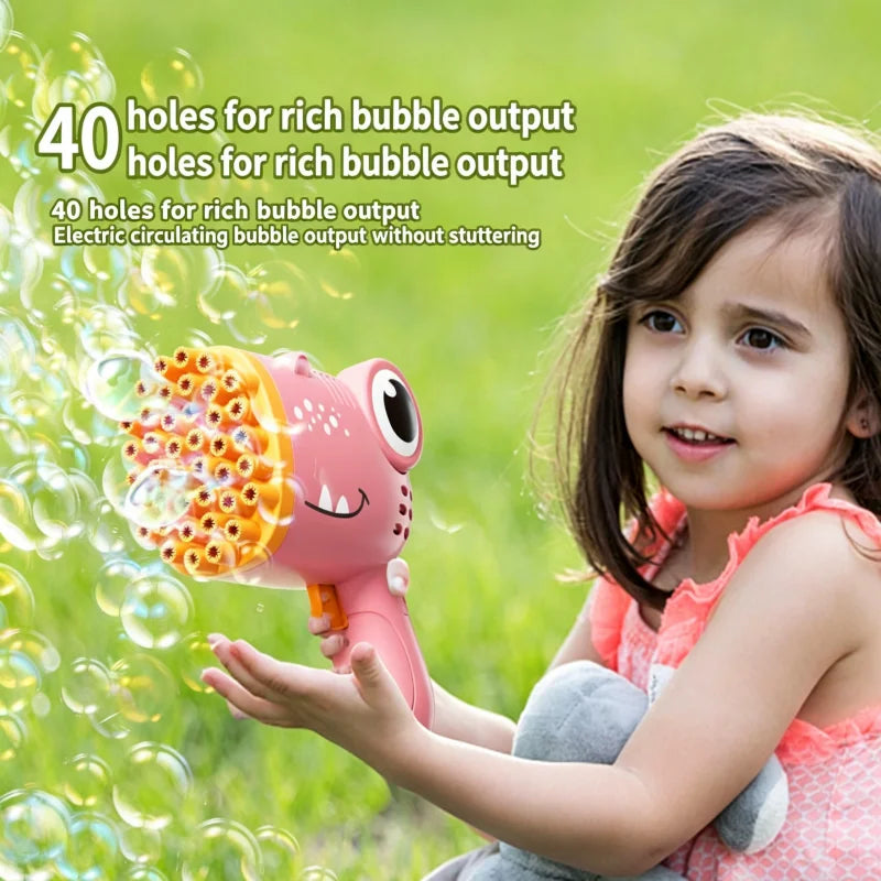 Kids 40 Hole Dinosaur Bubble Gun Toys Summer Soap Water Bubble Machine 2-in-1 Electric Bubble Machine For Children Gift Toys
