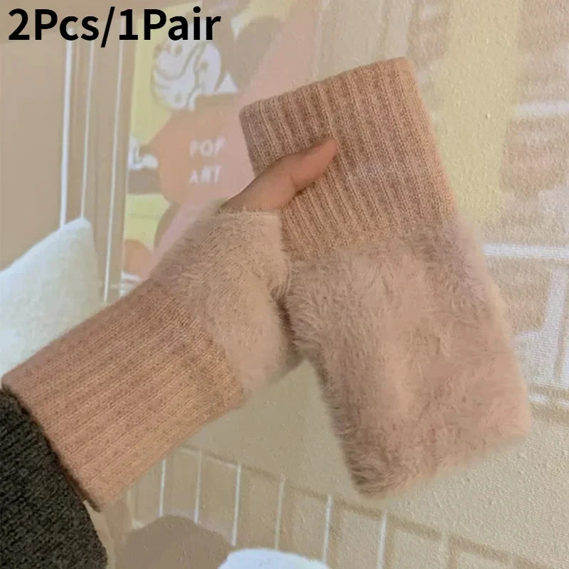 Women's Long Fleece Winter Gloves, Soft Warm Hand Warmer with Elastic Cuffs, Comfortable Cold Weather, Outdoor & Casual Wear