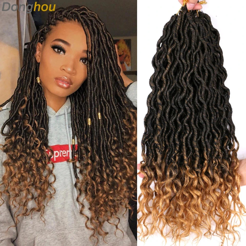Goddess Faux Locs Crochet Hair | 18" Soft Curly Braids | Ombre Dreadlocks Extensions | 24 Strands/Pack