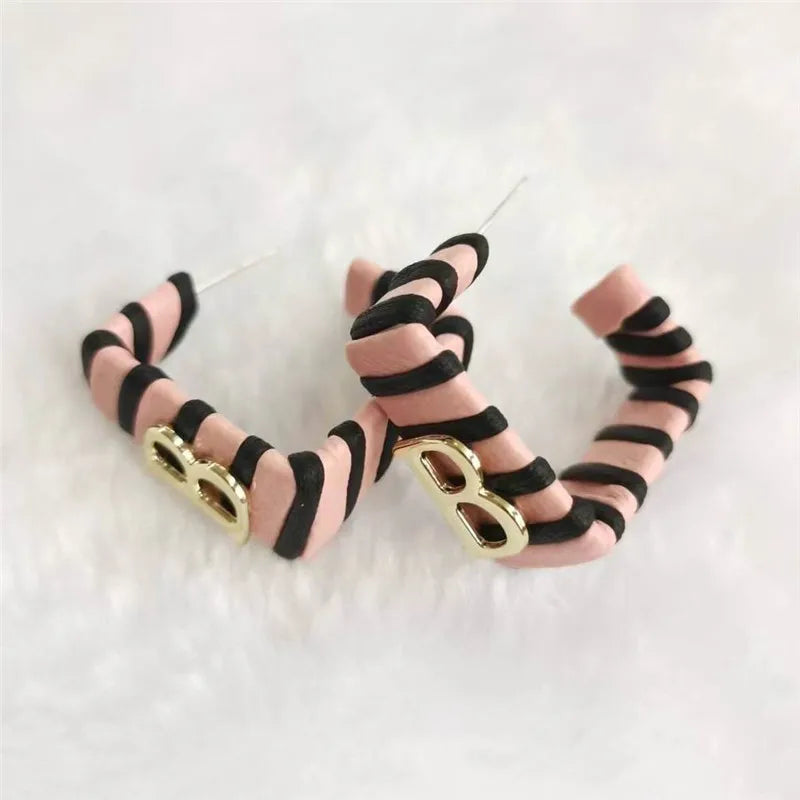 28 Colors Zebra Pu Leather Square Hoop Earrings For Women Fashion Jewelry Letter Alphabet Geometric Stripe Pendientes Mujer