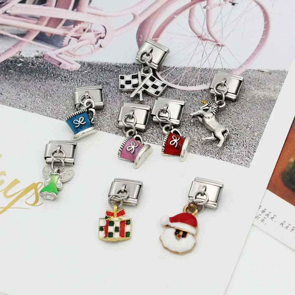 Hapiship 9mm Width Original Daisy Unicorn Angel Cup Santa Claus Italian Charm Fit Bracelet Stainless Steel Jewelry Making DJ050
