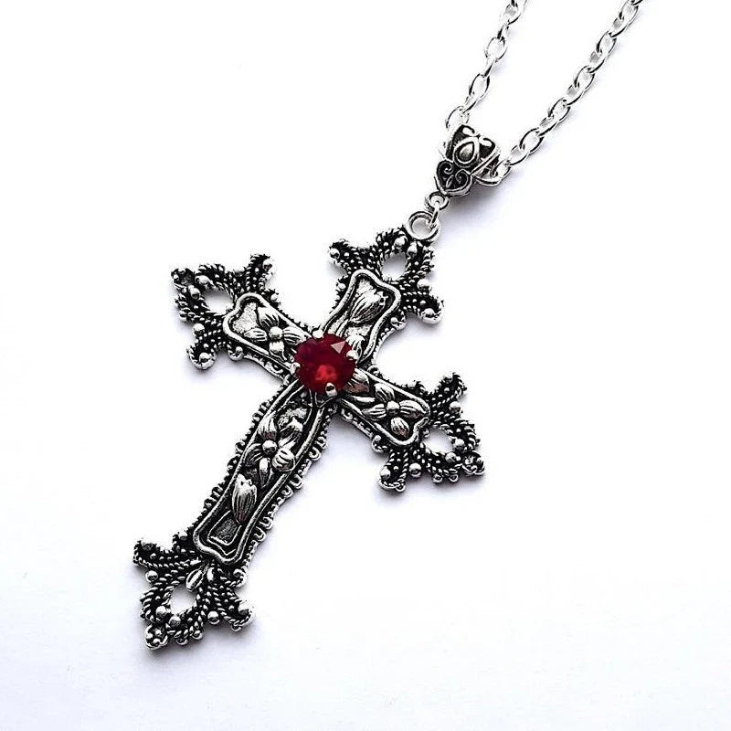 Y2K Punk Crystal Big Cross Pendant Necklaces for Women Men Gothic Irregular Cross Clavicle Chain Necklaces Jewelry