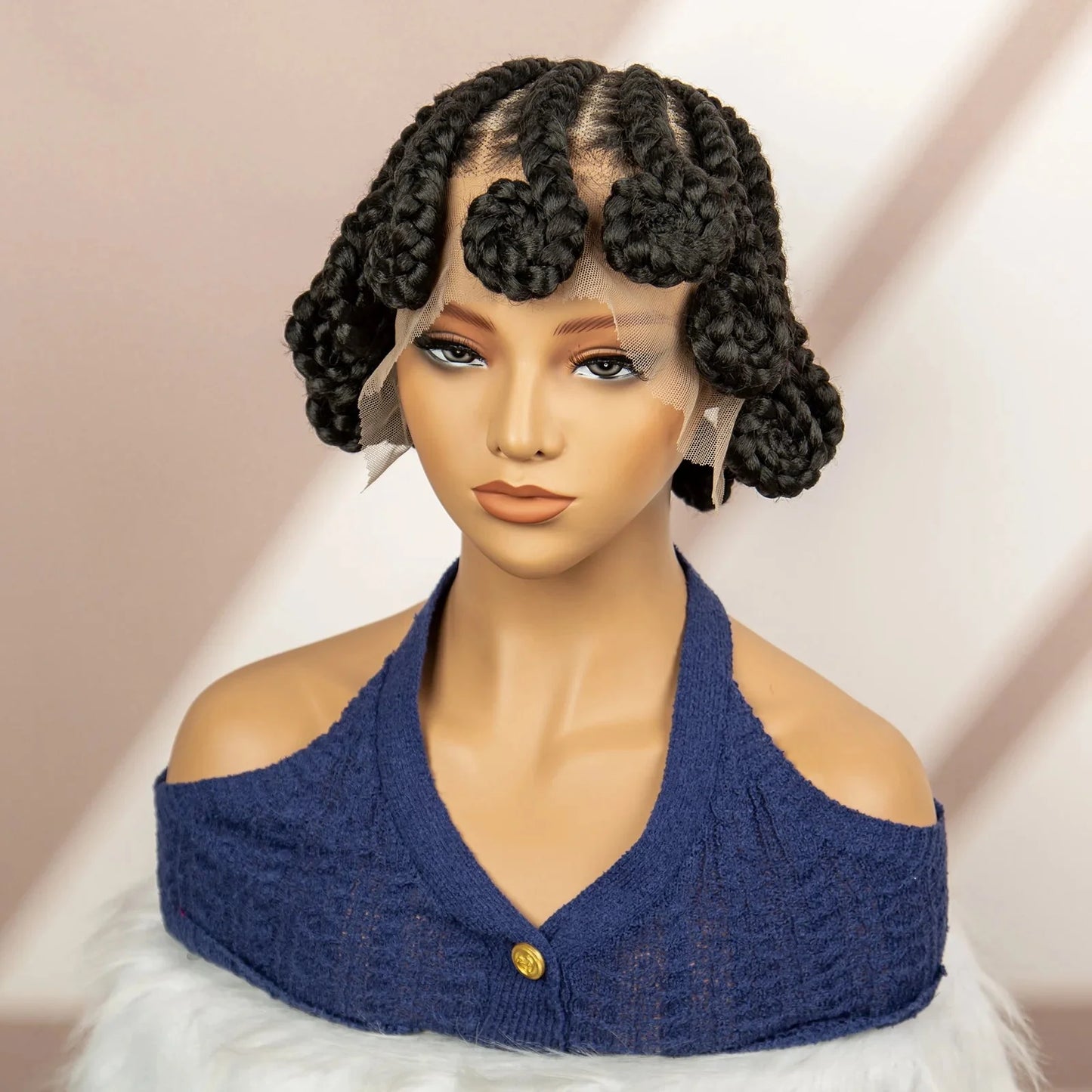 Natural Color Bantu Knot Braided Wig | Cornrow Braids | Full Lace | Heat Resistant Synthetic Wig | African Women