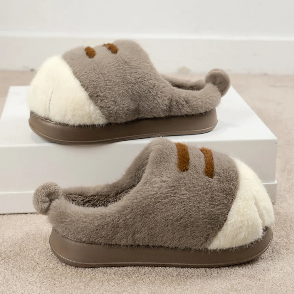 3D Cat Paw Plush Slippers Warm Slip-on House Shoes Anti Slip Flat Thermal Slippers Furry Paw Couple Slippers for Autumn Winter