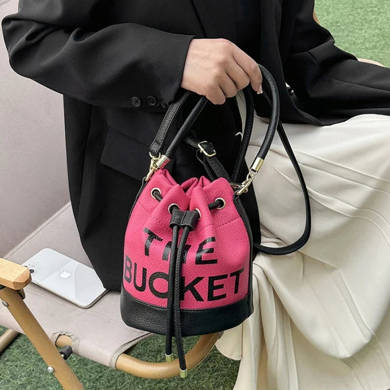 Women's Bucket Bag | PU Drawstring Shoulder and Crossbody Handbag