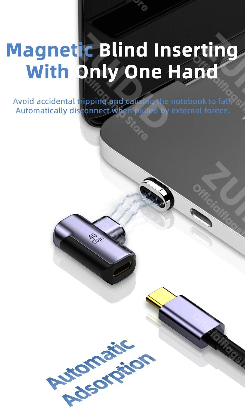 USB4.0 Thunderbolt3 Magnetic Adapter USB C To Type C 40Gbps 100W Fast Charging Magnet Converter Cable 8K@60Hz USB Type C Adapter