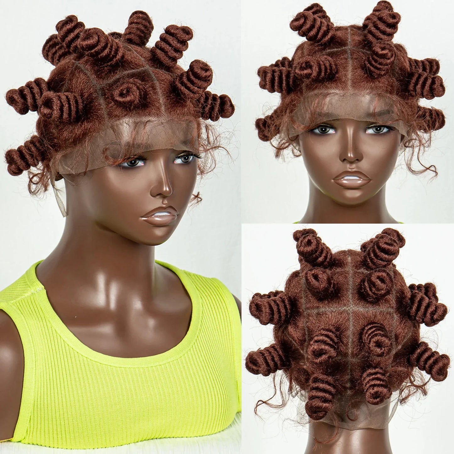 Short Cute 350 Color Bantu Knotless Braids Wig | Transparent Full Lace | Baby Hair