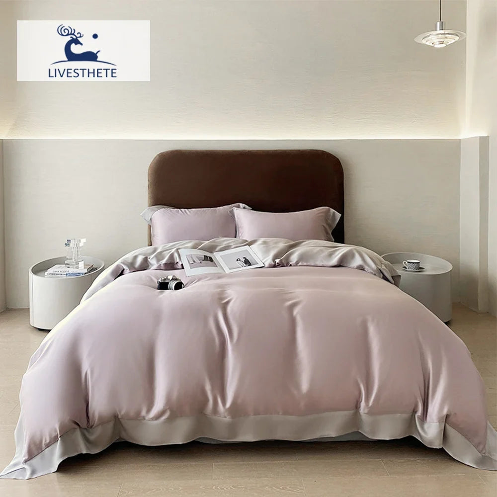Liv-Esthete Top Grade 100% Silk Duvet Cover Set Queen King Yellow White Bedding Set Flat Sheet Beauty Pillowcase Bed Linen