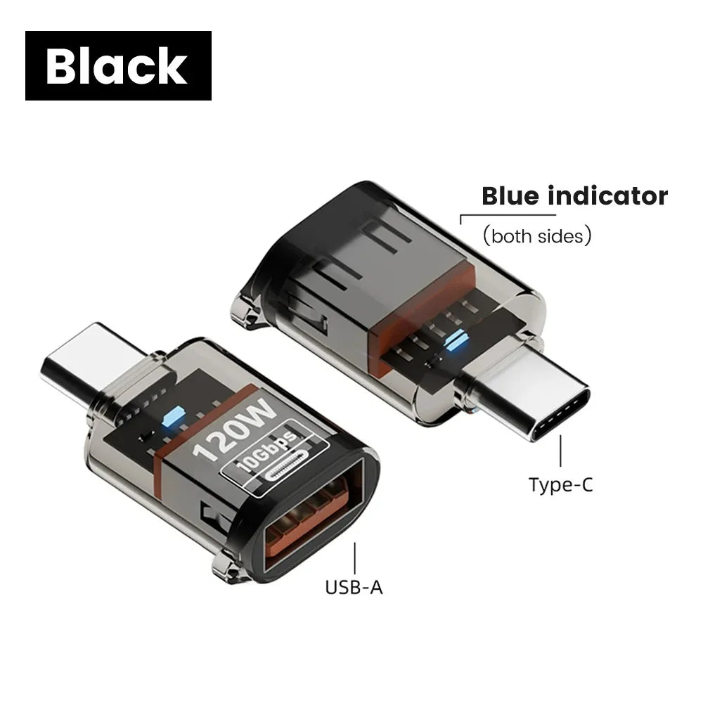 120W USB 3.2 to Type C OTG Adapter Fast Charging 10Gbps Data Audio Transfer For MacBook iPad iPhone 15 16 17 Huawei Xiaomi PC