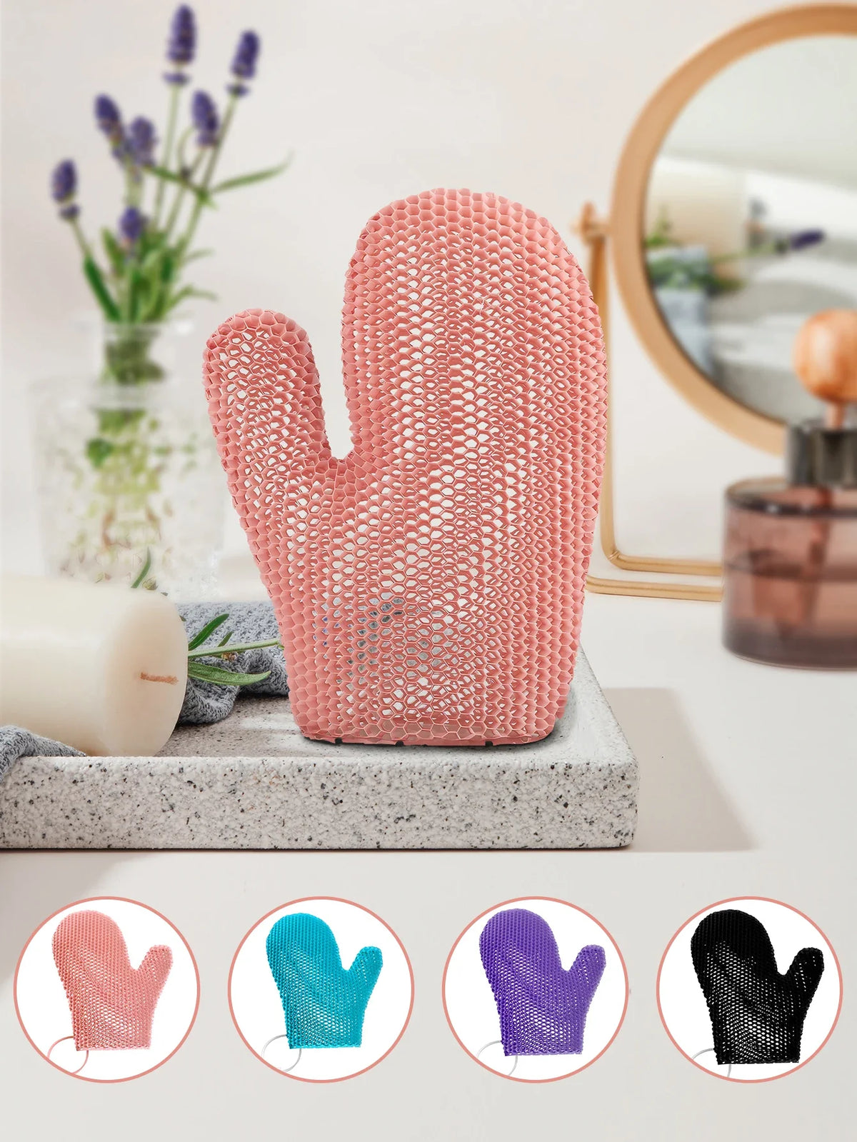 Exfoliating Shower Glove with Colorful Honeycomb Weave and TPU High Elasticity Antibacterial Material - Gentle, Safe and Durable