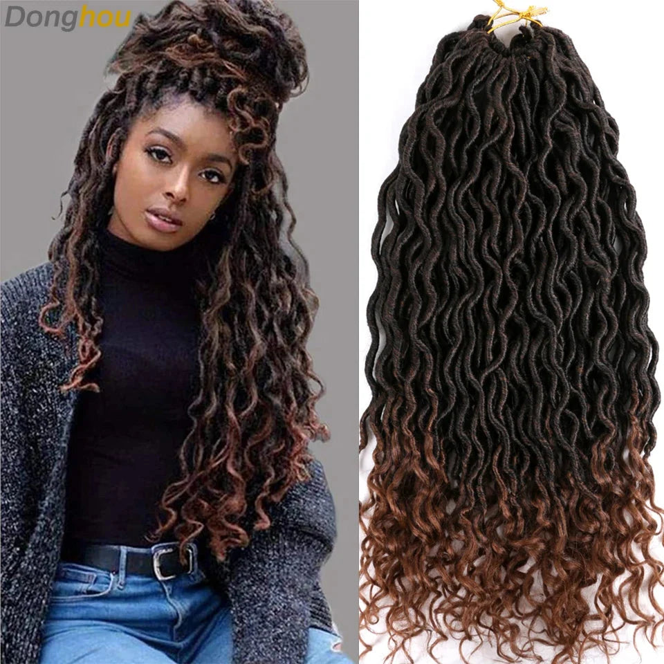 Goddess Faux Locs Crochet Hair | 18" Soft Curly Braids | Ombre Dreadlocks Extensions | 24 Strands/Pack
