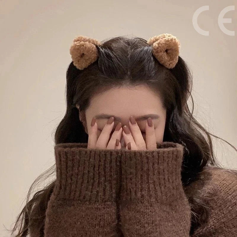 2Pcs Plush Cat Ears Shape Hair Clips Women Sweet Cute Beige Duck Beak Clip Hairpin Fashion Girls Headwear Hair Accessories