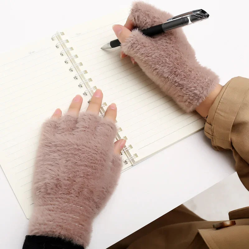 Hot sale! Women's Plush Half Finger Touchscreen Winter Gloves Soft Fashion Warm Imitation Mink Cashmere for Driving, winter work
